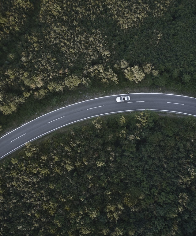 top down view of car driving